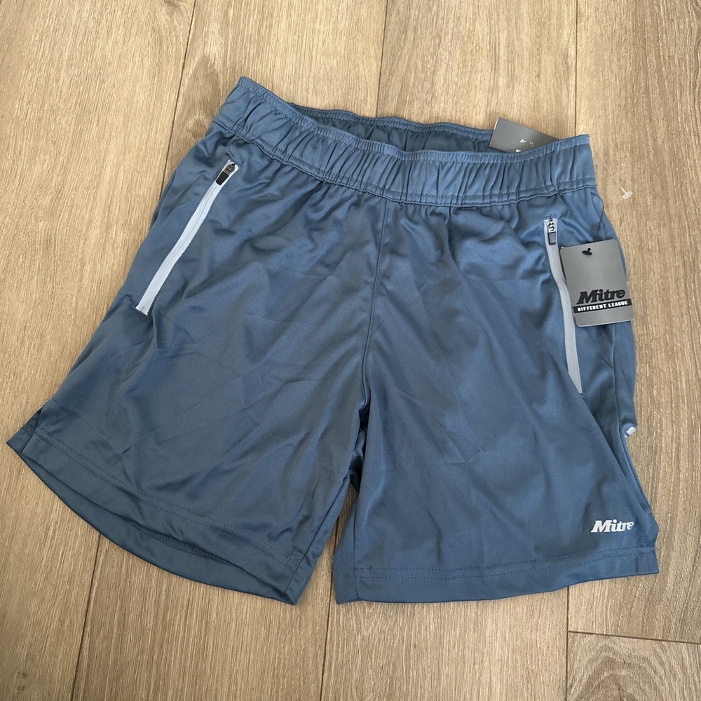 Mitre Men's Shorts Unlined Moisture Wicking Zip Pockets Blue Large 7" NEW